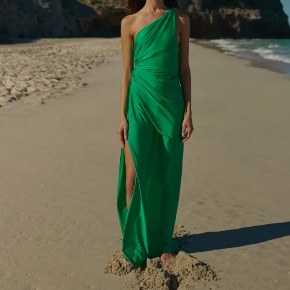 BAOBAB Celele Emerald One Shoulder Draped Gown